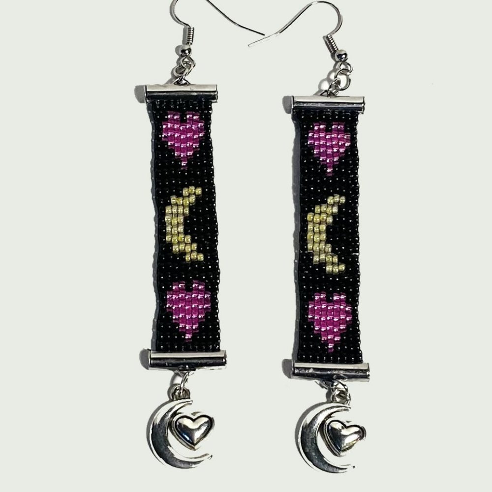 Crescent Moon & Heart Earrings